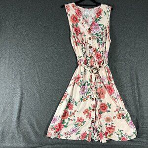 NAIF womens pink dress floral feminine romantic XL belted button down boho